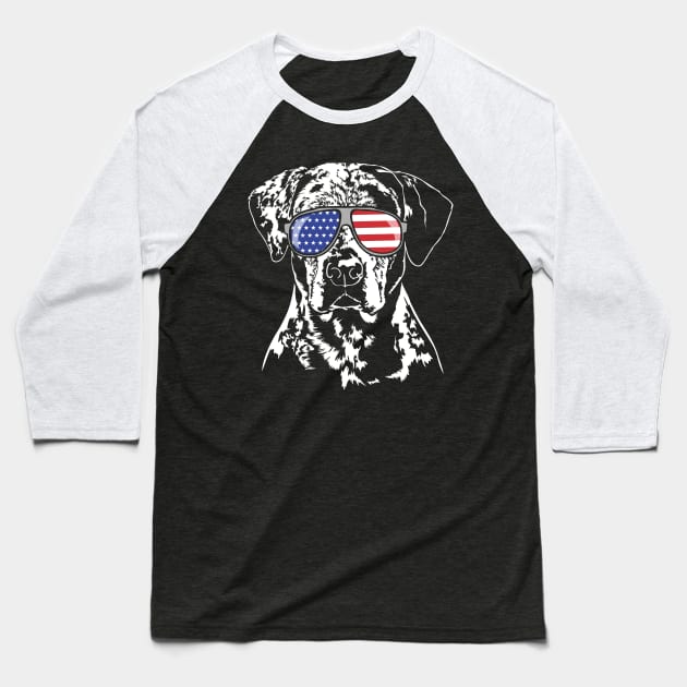 Patriotic Catahoula Leopard Dog with American Flag sunglasses Baseball T-Shirt by wilsigns